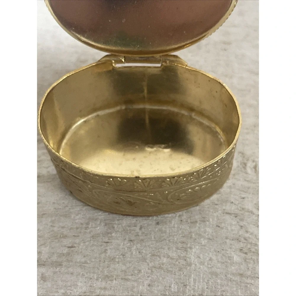VTG  Italian Micro Mosaic Floral Brass Pill Box - Marked 